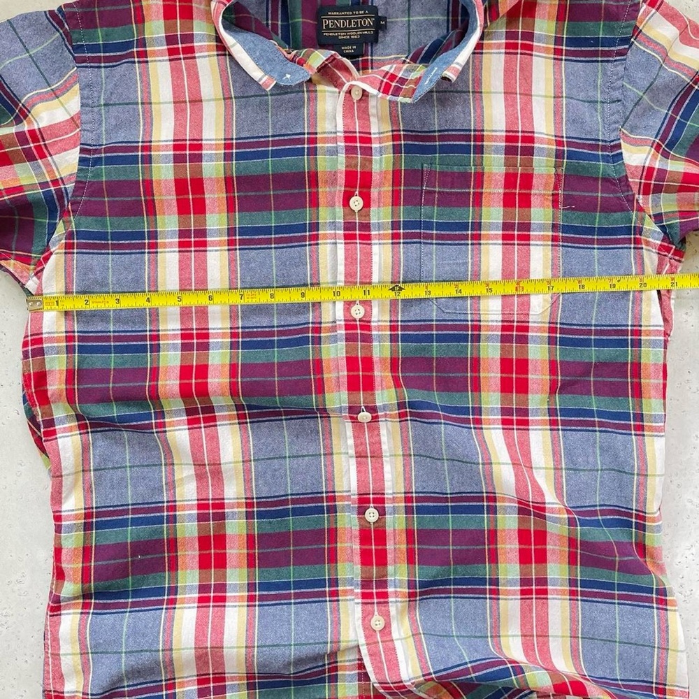 Pendleton Men’s Cotton Plaid Blue Red Short Sleeve Button Down Shirt M - Picture 4 of 6